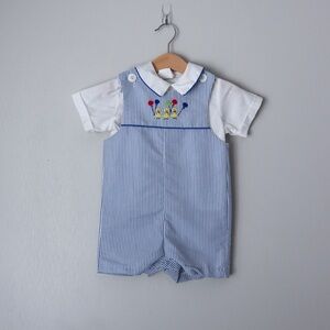 Vintage 70s Winnie the Pooh Duck Balloons Striped Jon Jon Romper & Shirt Set